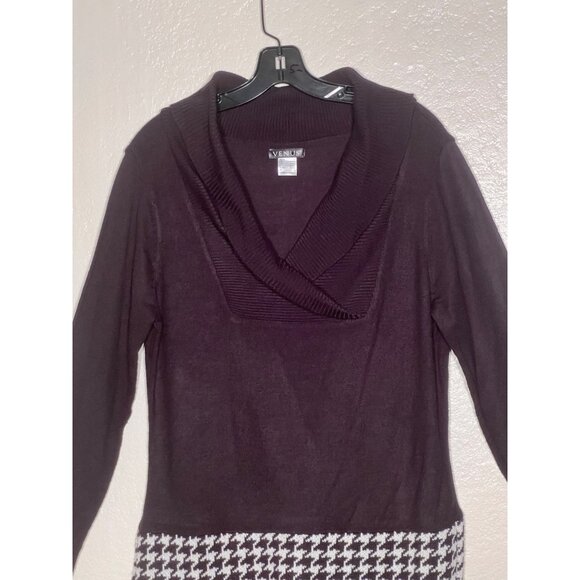 Venus Black & White Houndstooth Sweater Dress Large Long Sleeves & Shawl Neck - Picture 10 of 16